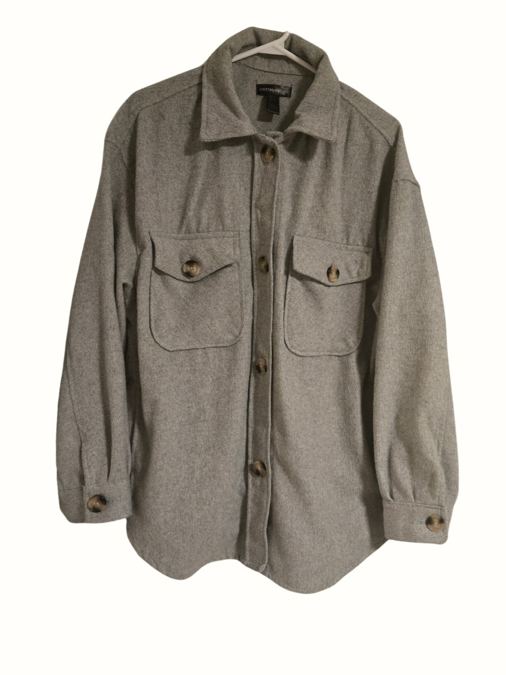 Wool-Blend Gray Overshirt Jacket